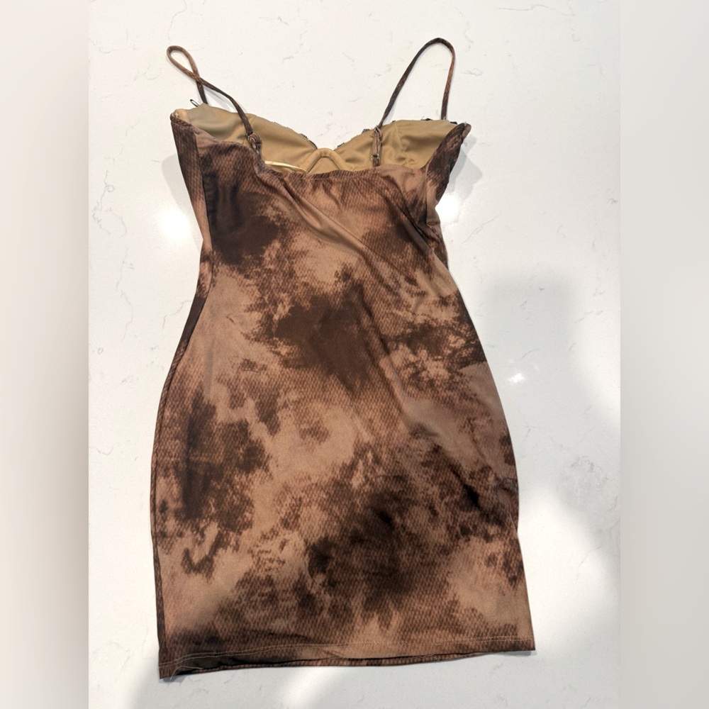 Brown Tie-Dye Mini Dress